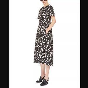 Max Mara Callas Dress, Midi Dress Abstract Black Tan Print Cotton